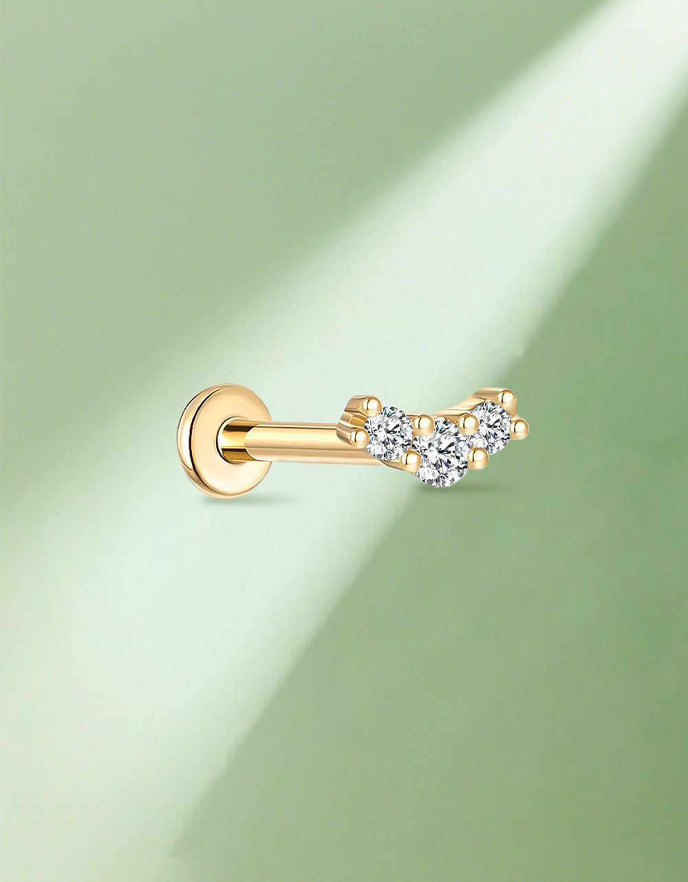 Single Row Lab-Grown Diamond Earrings – 16G Threaded Labret Cartilage Piercing Jewelry