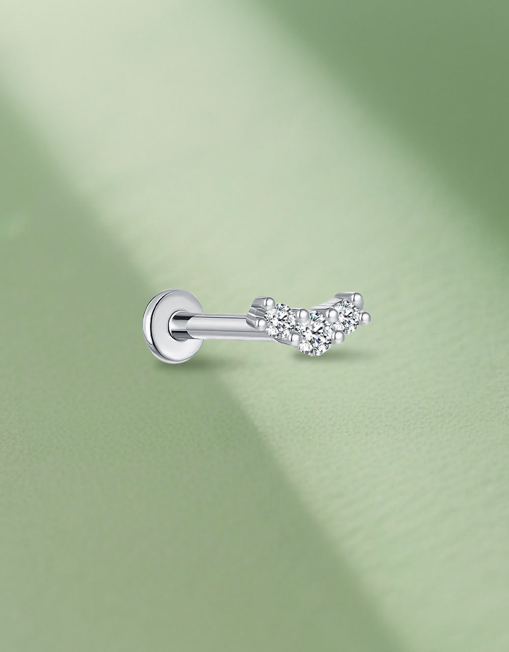 Single Row Lab-Grown Diamond Earrings – 16G Threaded Labret Cartilage Piercing Jewelry