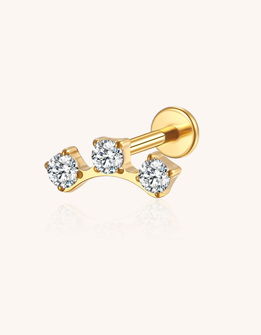 Implant-Grade Titanium Labret – 3 Lab-Grown Diamonds, Internally Threaded Cartilage Piercing Jewelry