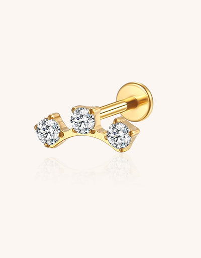 Implant-Grade Titanium Labret – 3 Lab-Grown Diamonds, Internally Threaded Cartilage Piercing Jewelry