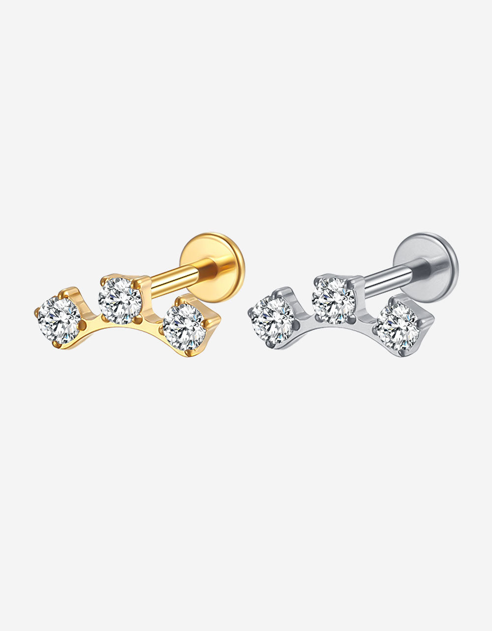 Implant-Grade Titanium Labret – 3 Lab-Grown Diamonds, Internally Threaded Cartilage Piercing Jewelry