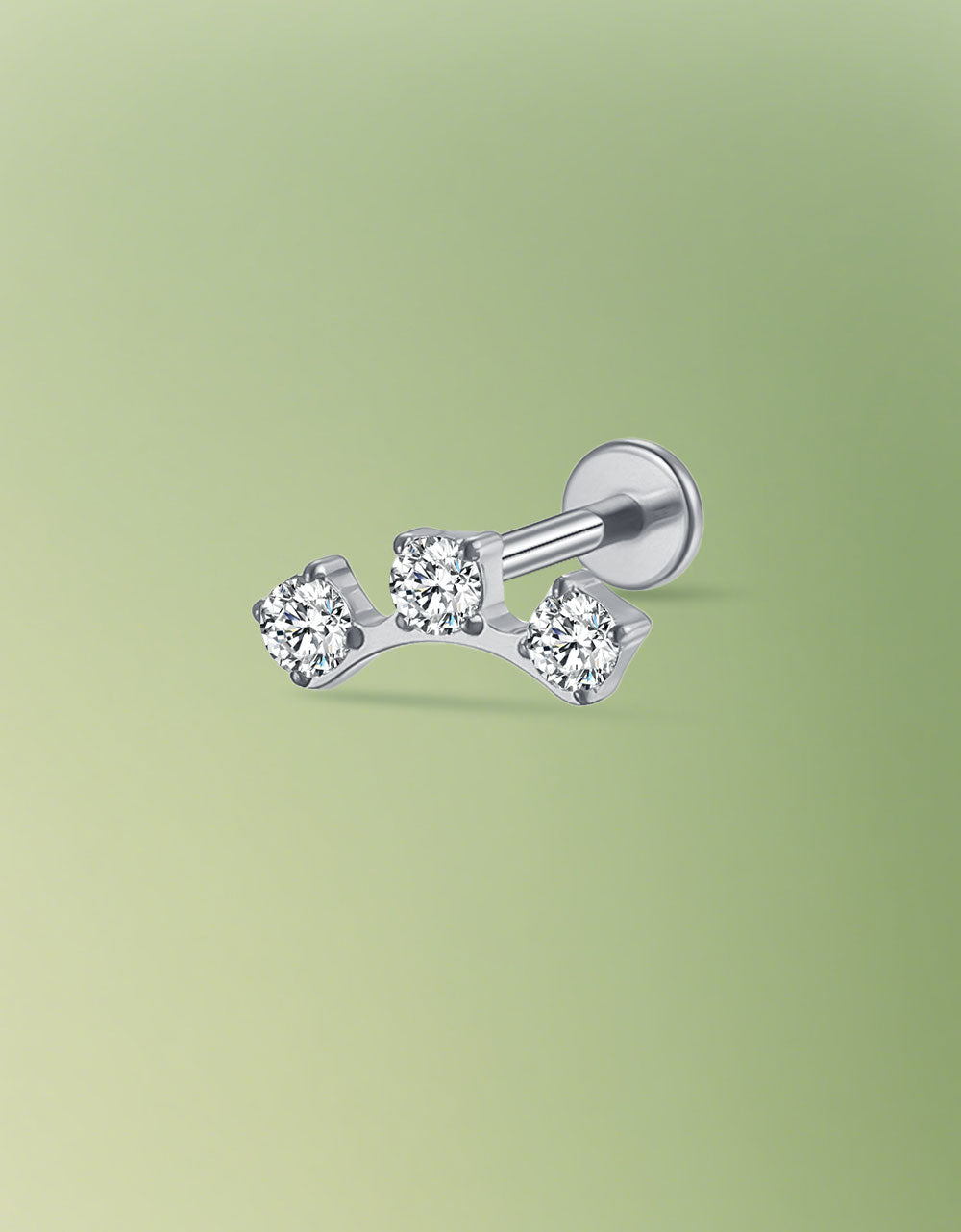 Implant-Grade Titanium Labret – 3 Lab-Grown Diamonds, Internally Threaded Cartilage Piercing Jewelry