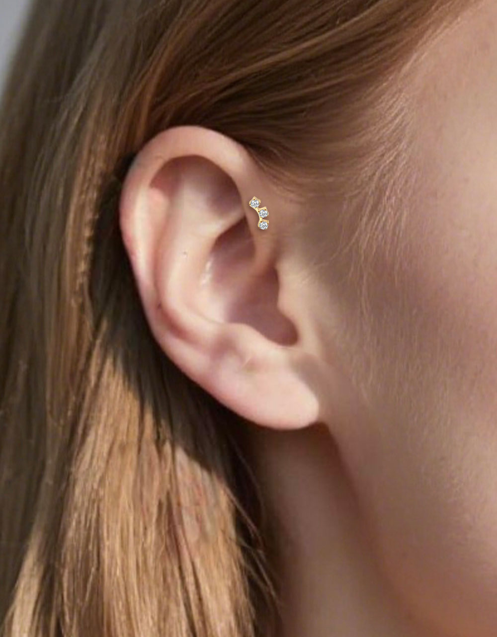 Implant-Grade Titanium Labret – 3 Lab-Grown Diamonds, Internally Threaded Cartilage Piercing Jewelry