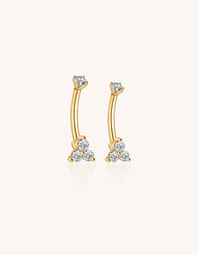 Titanium & 316L Steel Triple Stone Belly Button Ring – 3-Gem Navel Piercing