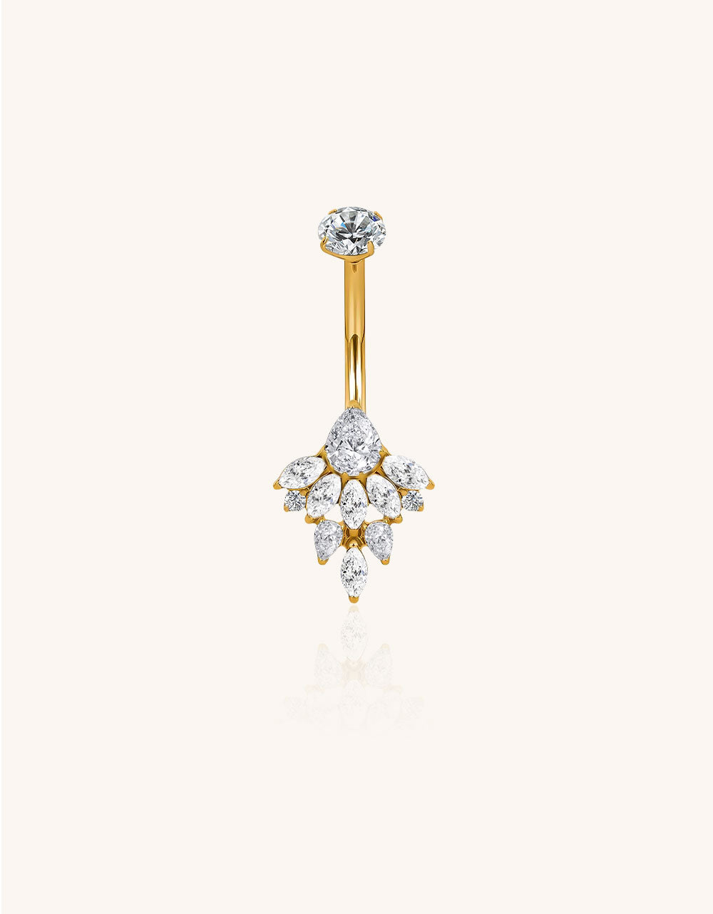 Marquise CZ Cluster Flower with Round CZ Prong Belly Ring