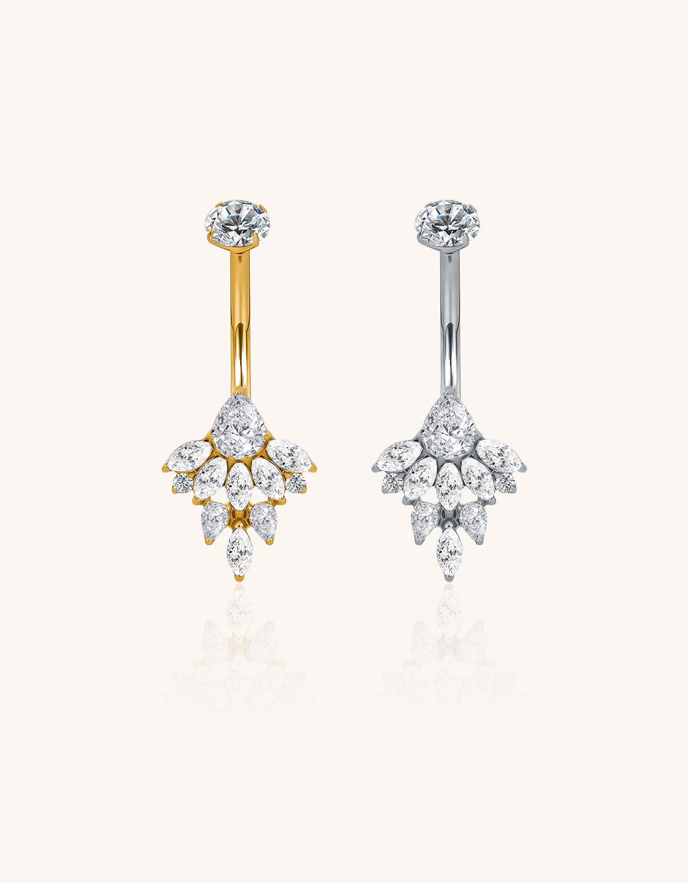 Marquise CZ Cluster Flower with Round CZ Prong Belly Ring