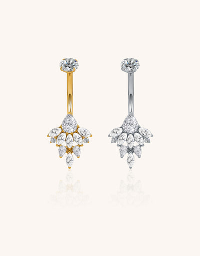 Marquise CZ Cluster Flower with Round CZ Prong Belly Ring