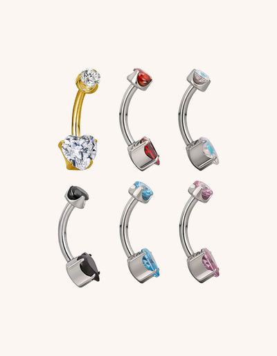 F-136 Titanium Prong-Set Heart Zircon Belly Button Ring