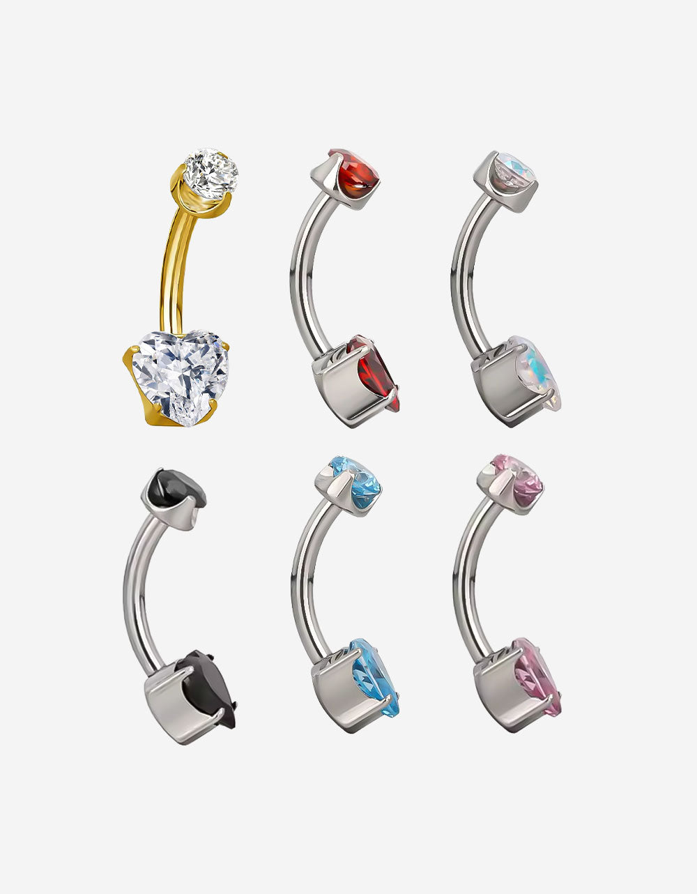 F-136 Titanium Prong-Set Heart Zircon Belly Button Ring