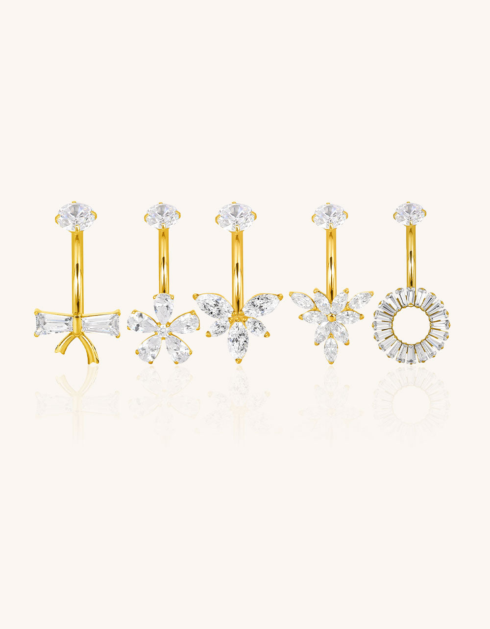 F136 Titanium Bezel-Set CZ Navel Ring Double CZ Top & Bottom