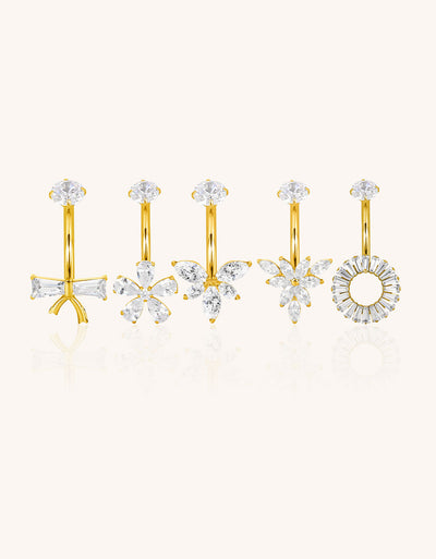 F136 Titanium Bezel-Set CZ Navel Ring Double CZ Top & Bottom