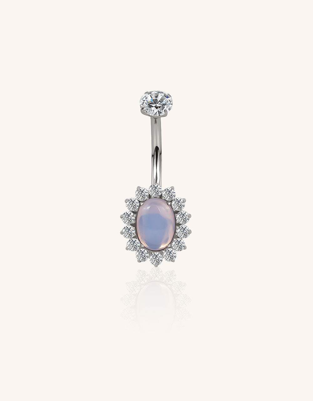 F136 Titanium Flower Navel Ring & Oval Natural Stone Center