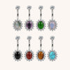 F136 Titanium Flower Navel Ring & Oval Natural Stone Center