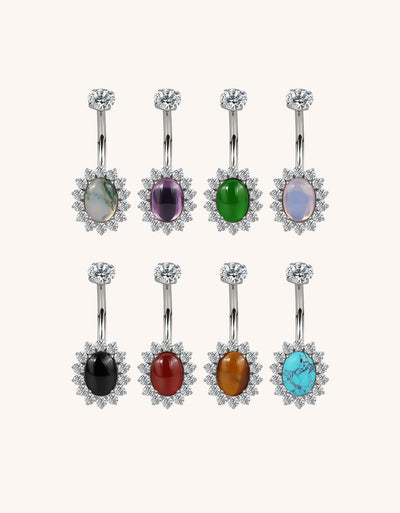 F136 Titanium Flower Navel Ring & Oval Natural Stone Center