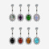 F136 Titanium Flower Navel Ring & Oval Natural Stone Center