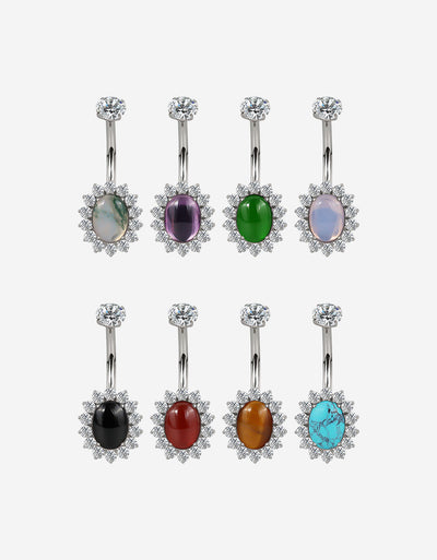 F136 Titanium Flower Navel Ring & Oval Natural Stone Center