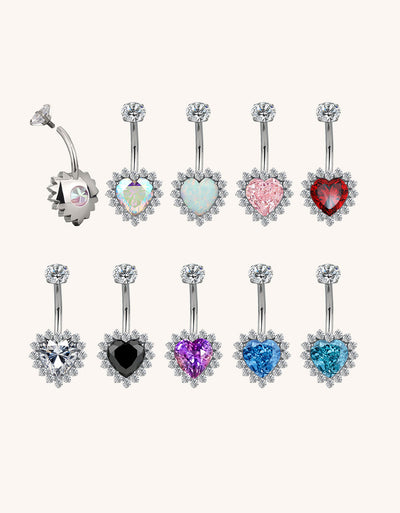 Heart CZ Flower Belly Button Ring – Sexy Sparkly Navel Piercing Jewelry