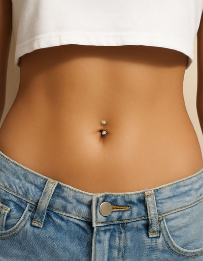 Titanium Double Stone Belly Button Ring – Classic Two-Gem Navel Piercing