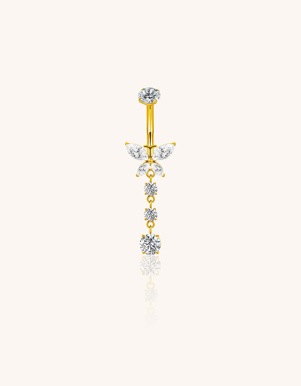 F136 Titanium Belly Ring with CZ Bezel Top