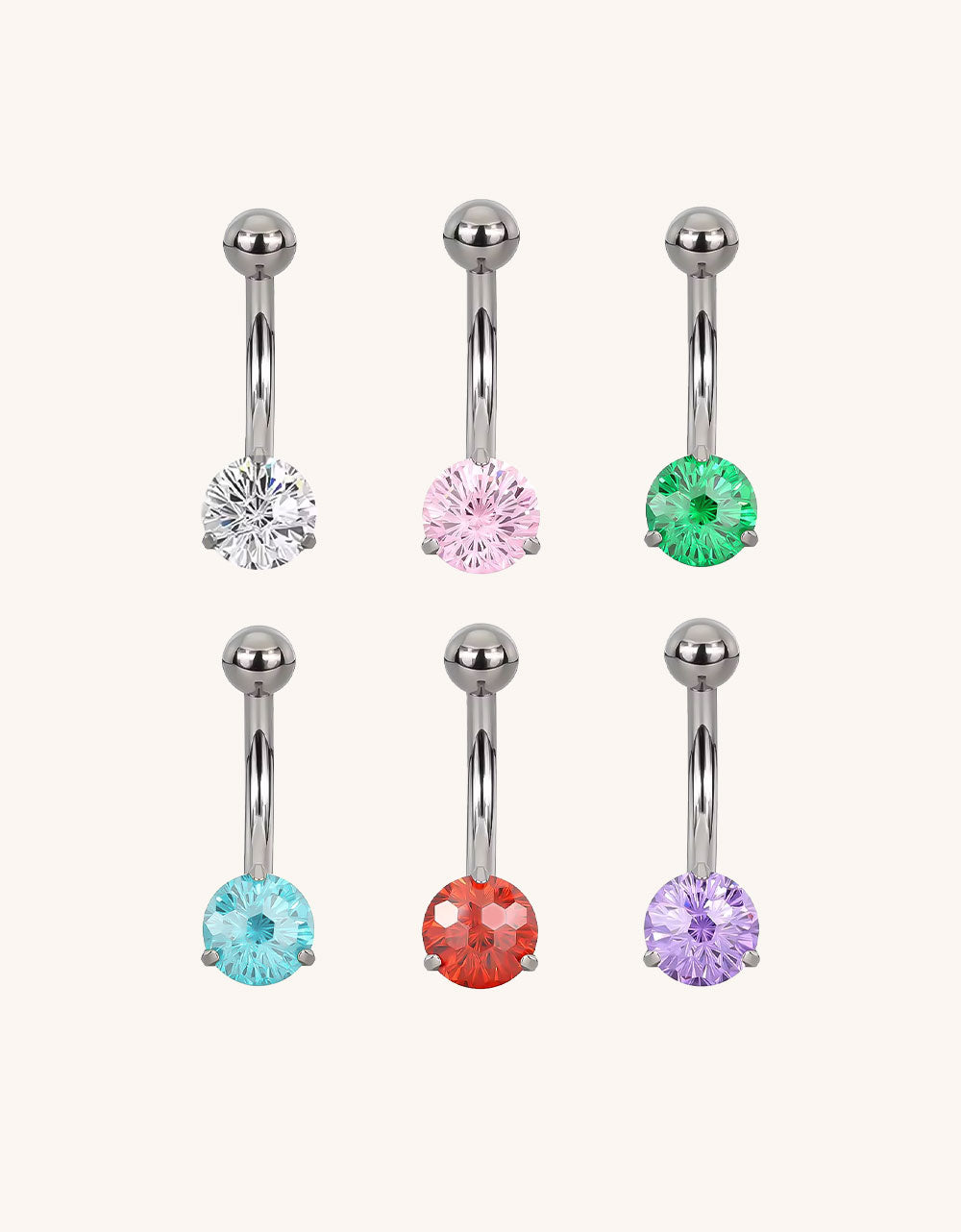 Titanium Belly Button Ring with Prong-Set CZ – Hypoallergenic Navel Jewelry