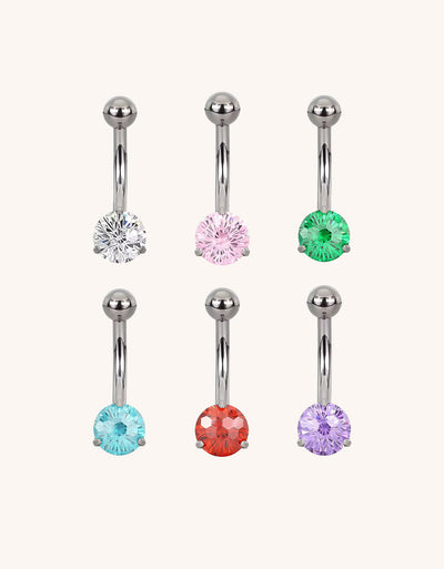 Titanium Belly Button Ring with Prong-Set CZ – Hypoallergenic Navel Jewelry