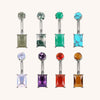 F136 Titanium Internally Threaded Prong-Set Rectangle Natural Stone Belly Button Ring