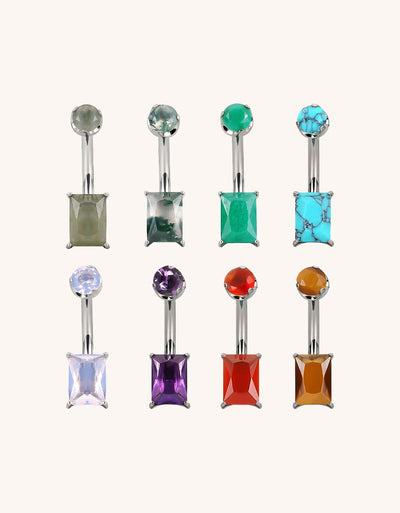 F136 Titanium Internally Threaded Prong-Set Rectangle Natural Stone Belly Button Ring