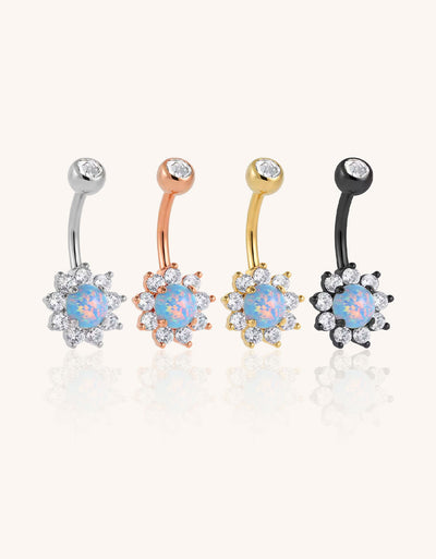 F136 Titanium Floral Opal Belly Ring – CZ Petal Design