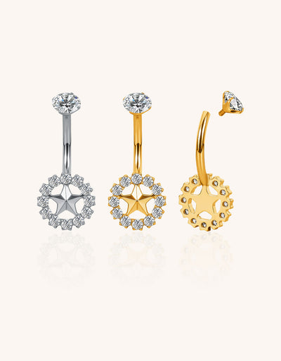 F136 Titanium Star Dangle Belly Ring with CZ Circle – Internally Threaded