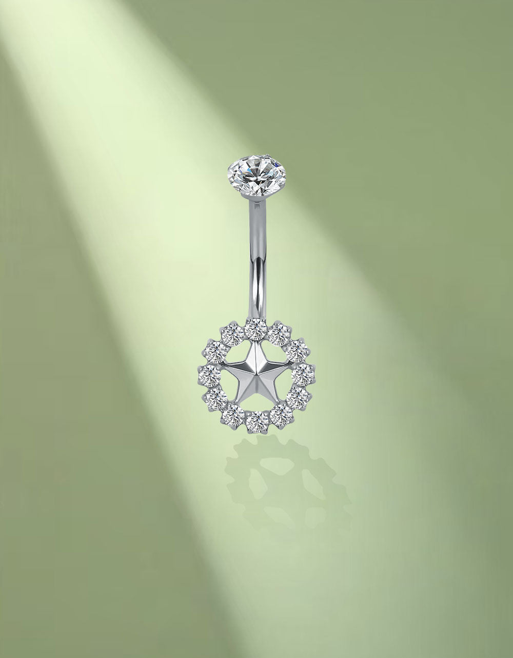 F136 Titanium Star Dangle Belly Ring with CZ Circle – Internally Threaded