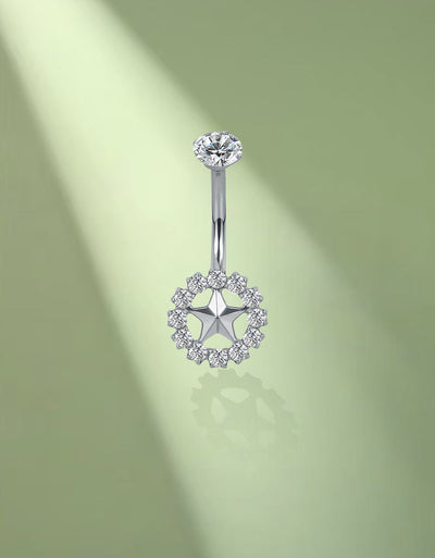 F136 Titanium Star Dangle Belly Ring with CZ Circle – Internally Threaded