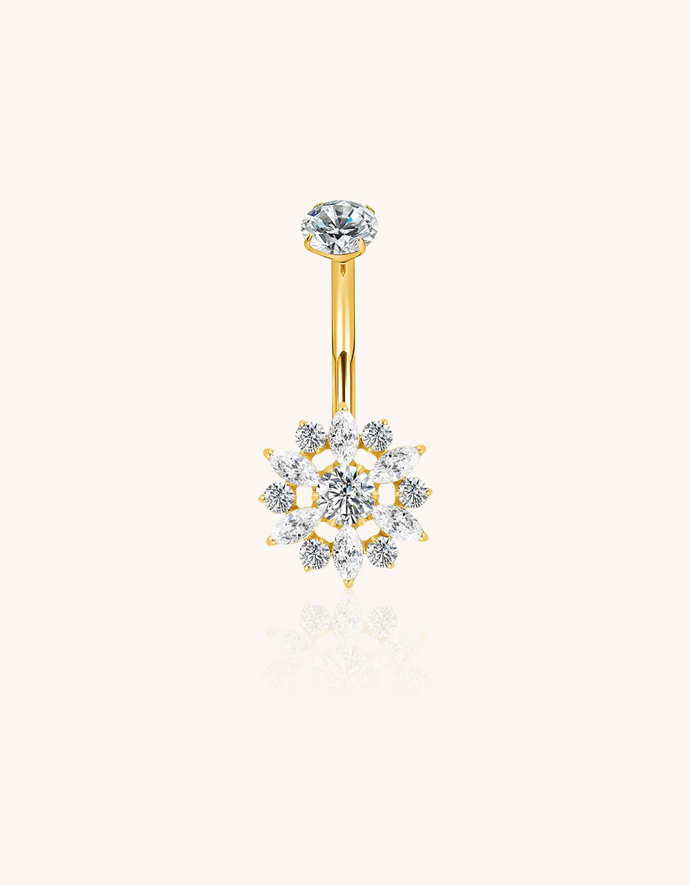 Titanium Bezel-Set CZ Top with CZ Flower Belly Button Ring