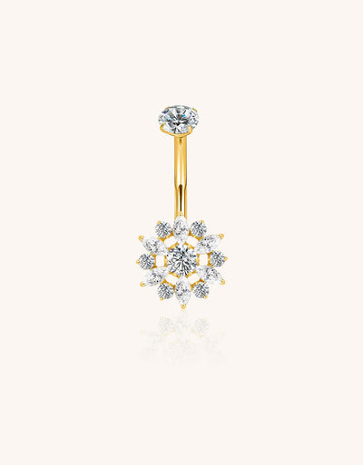 Titanium Bezel-Set CZ Top with CZ Flower Belly Button Ring