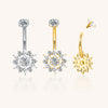Titanium Bezel-Set CZ Top with CZ Flower Belly Button Ring