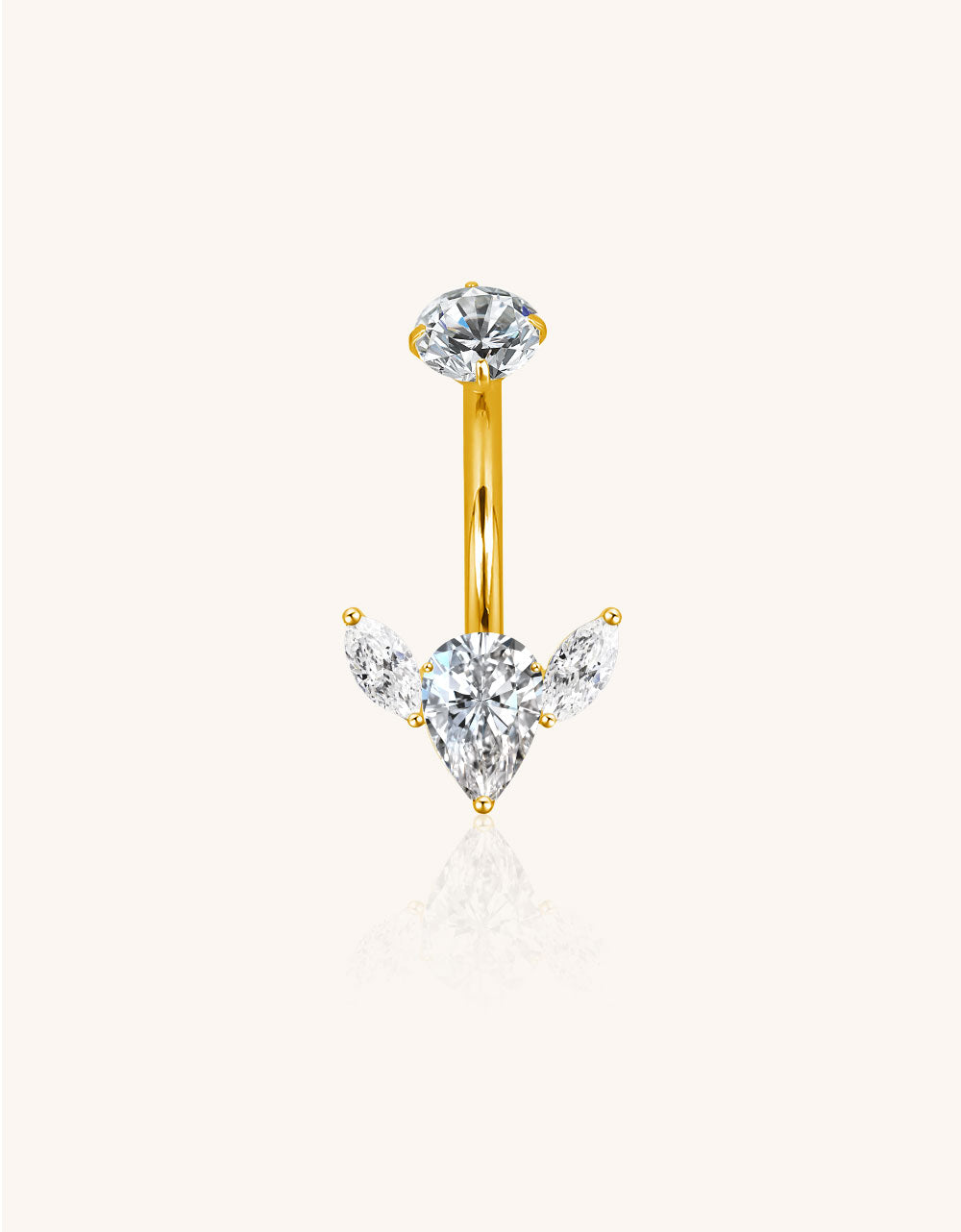Titanium Bezel Set CZ Top With 2 Marquise CZ and Pear CZ Center Flower Belly Button Ring