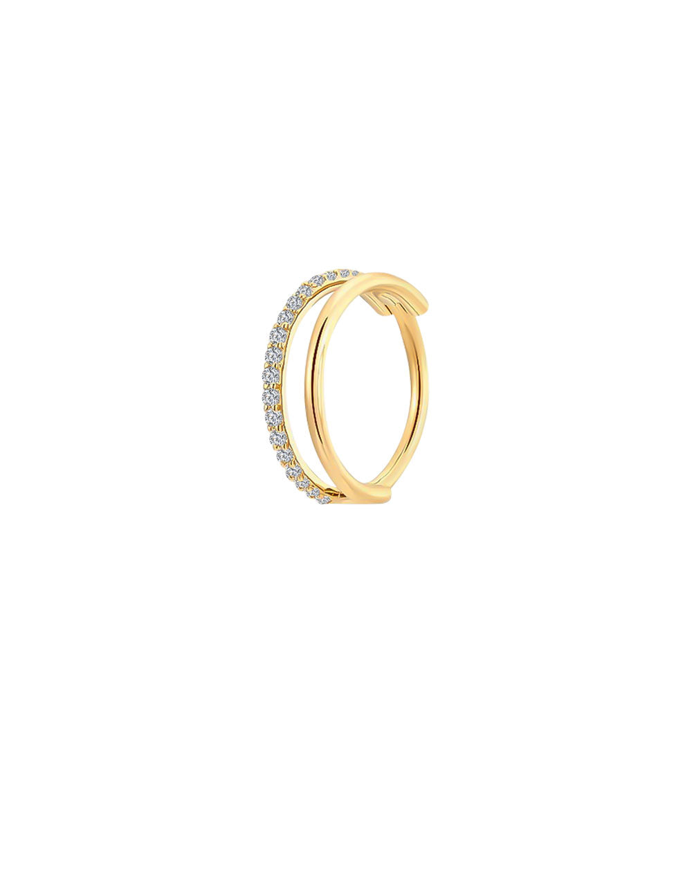 Gold Double Hoop Nose Ring – One Lab Diamond Band & One Plain Gold