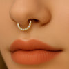 Gold Half Hoop Nose Ring – Lab-Grown Diamonds with Plain Gold Balance