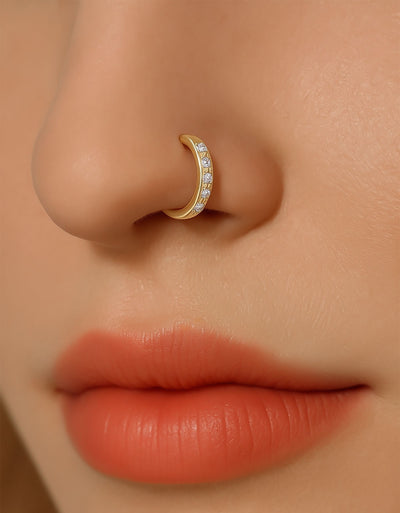 Gold Half Hoop Nose Ring – Lab-Grown Diamond Piercing Jewelry