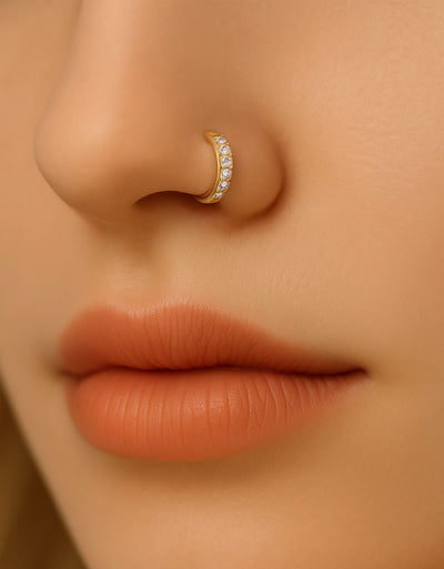 Gold Diamond Nose Ring – Full Lab-Grown Diamond Hoop Piercing