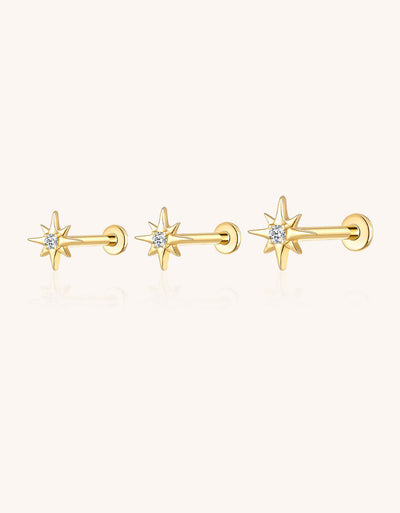 Gold Starburst Labret Studs – Lab-Grown Diamond Ear & Lip Piercing