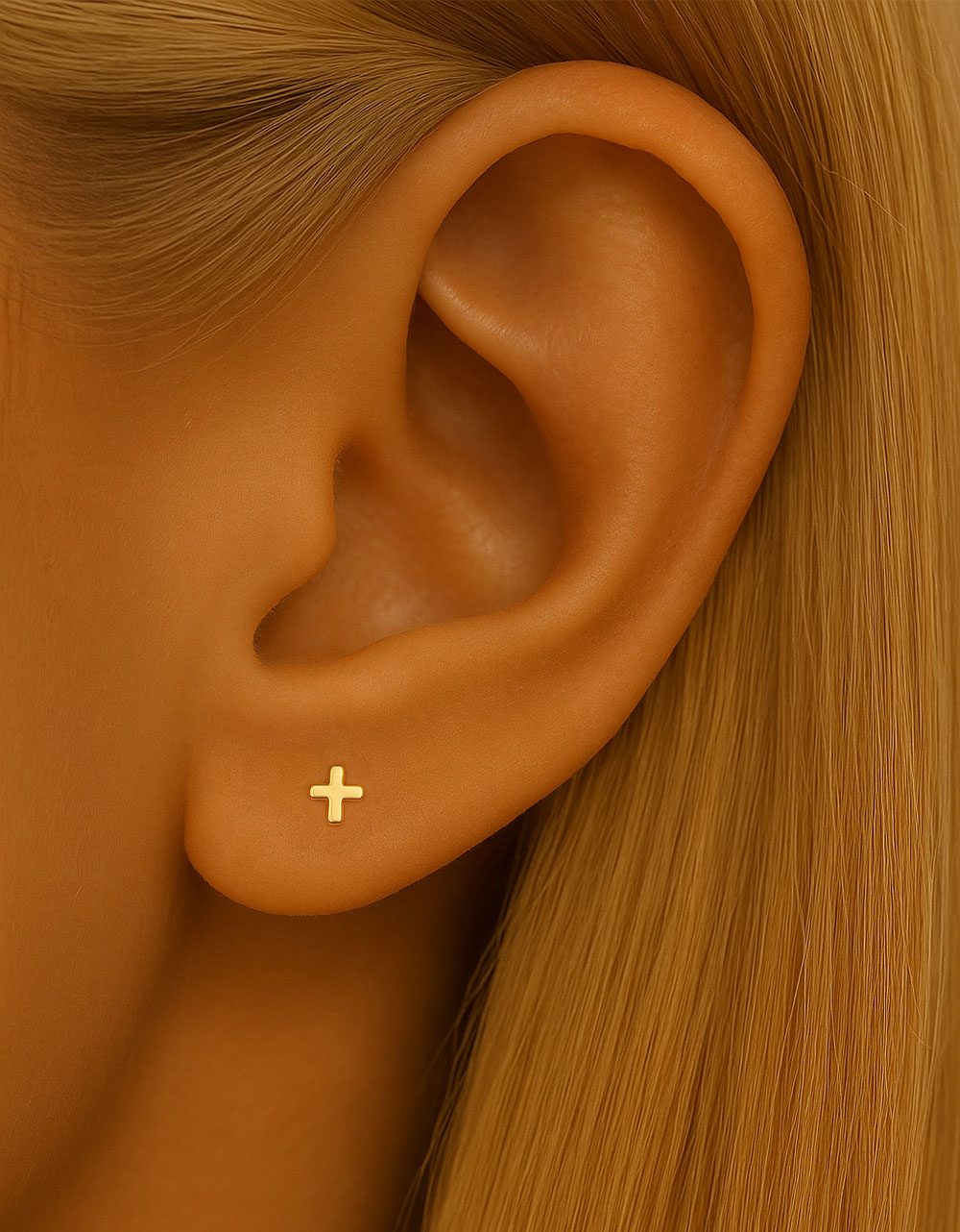 14K Solid Gold Cross Piercing Stud Minimalist Cartilage/Helix Earring