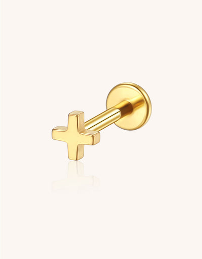 14K Solid Gold Cross Piercing Stud Minimalist Cartilage/Helix Earring