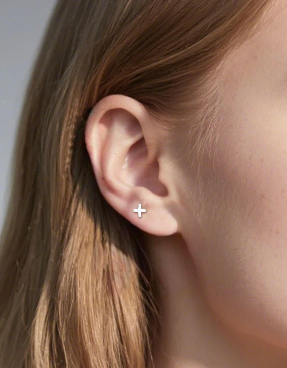 14K Solid Gold Cross Piercing Stud Minimalist Cartilage/Helix Earring