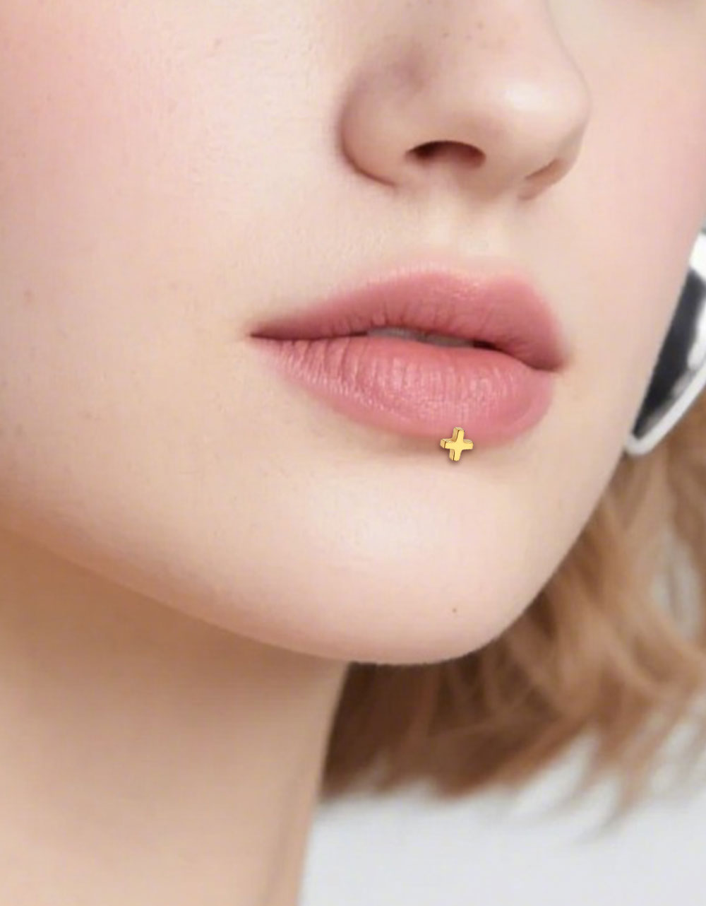 14K Solid Gold Cross Piercing Stud Minimalist Cartilage/Helix Earring