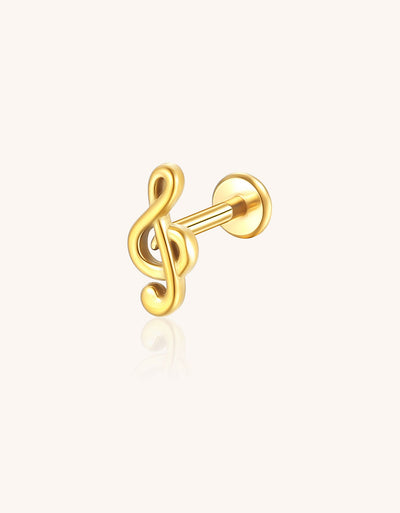 14K Solid Gold Music Note Stud Earring Hypoallergenic Minimalist Jewelry