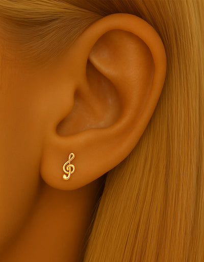 14K Solid Gold Music Note Stud Earring Hypoallergenic Minimalist Jewelry