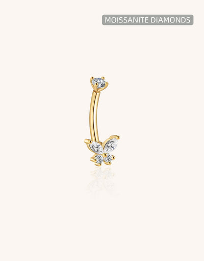Gold Butterfly Belly Button Ring – Moissanite Navel Piercing Jewelry