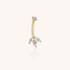 Gold Leaf Belly Button Ring – Marquise Moissanite Navel Piercing