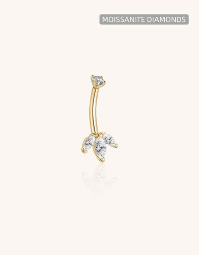 Gold Leaf Belly Button Ring – Marquise Moissanite Navel Piercing