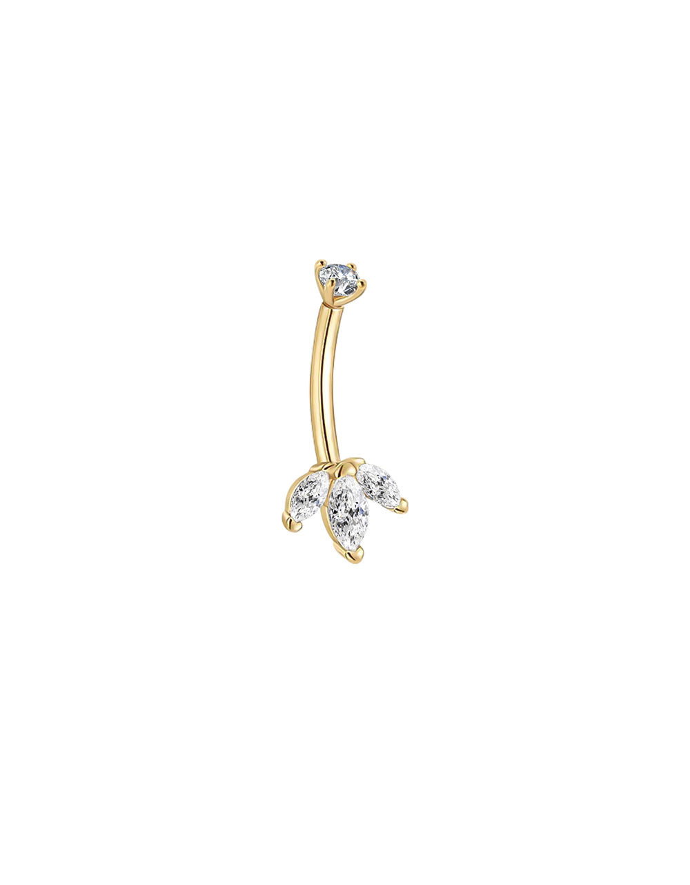 Gold Leaf Belly Button Ring – Marquise Moissanite Navel Piercing